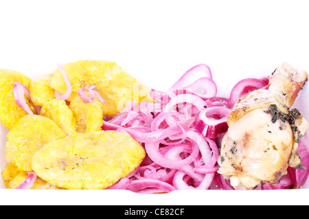 Geschlossen bis Dominikanische Essen für die lokale Bevölkerung auf weiß Stockfoto