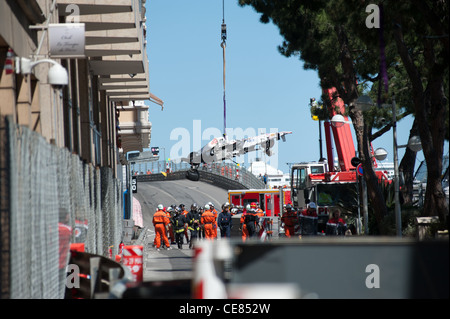 Sergio Perez-Crash nach Tunnel beim GP von Monaco 2011 Stockfoto