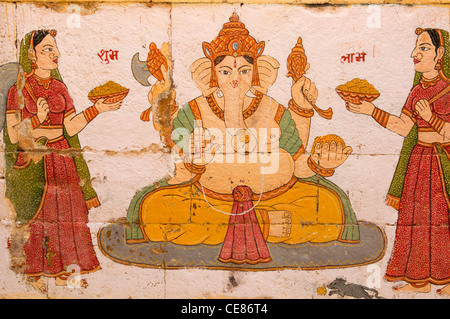 Lord Ganesha Malerei in der alten Mauer der Jailsalmer Fort, Indien Stockfoto