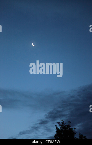 Halbmond im Morgengrauen Himmel in Glasgow Vorort Stockfoto