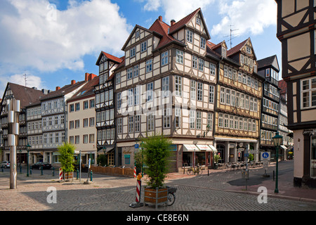 Kramerstraße mit Fachwerkhäusern in der historischen Altstadt, Hannover, Niedersachsen, Deutschland Stockfoto