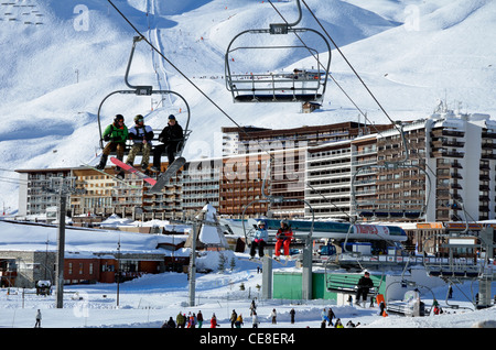 Skigebiet, Skilift, Tignes le Lac, National Park De La Vanoise, Rhône-Alpes, Savoir, Frankreich Stockfoto