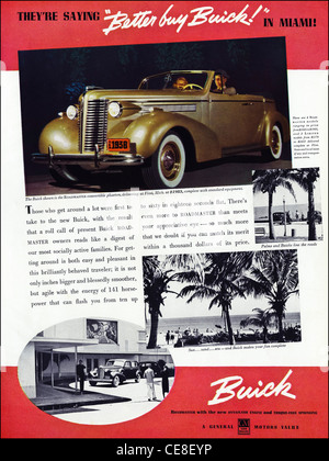 Original ganzseitige Anzeige ca. 1938 in amerikanischen Damenmode-Magazin Werbung BUICK ROADMASTER von General Motors Stockfoto