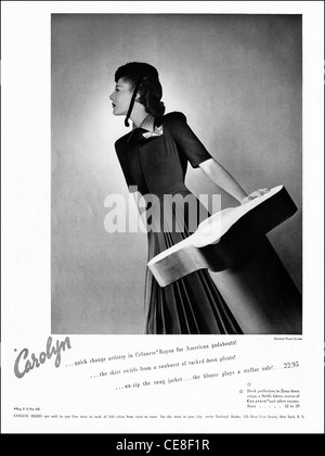 Original ganzseitige Anzeige ca. 1938 in amerikanischen Damenmode Kleider Zeitschriftenwerbung in Celanese Viskose-Stoff Stockfoto