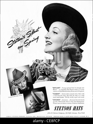 Original ganzseitige Anzeige ca. 1938 in amerikanischen Damenmode-Magazin Werbung STETSON Hüte für Frühling Stockfoto