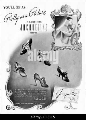 Original ganzseitige Anzeige ca. 1938 in amerikanischen Mode Zeitschriftenwerbung Damenschuhe von WOHL SHOE COMPANY von Saint Louis Stockfoto