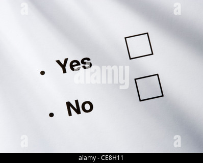 Die option Ja/Nein Felder. Stockfoto