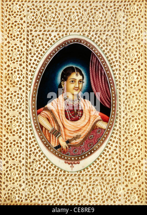 Mumtaz Mahal; Mughal Empress; Miniaturmalerei auf Elfenbein; Indien; Asien; Indisch; Asiatisch; Alter Jahrgang 1700s Gemälde Stockfoto