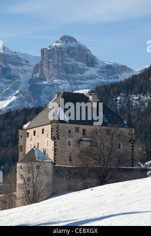 Schloss Colz vor Sella Berg, Stern, Alta Badia, La Villa, Gader Tal, Dolomiten, Südtirol, Italien, Europa Stockfoto