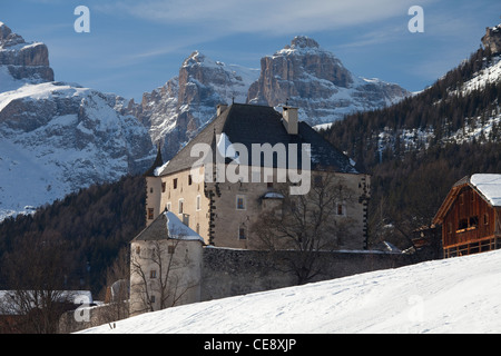 Schloss Colz vor Sella Berg, Stern, Alta Badia, La Villa, Gader Tal, Dolomiten, Südtirol, Italien, Europa Stockfoto