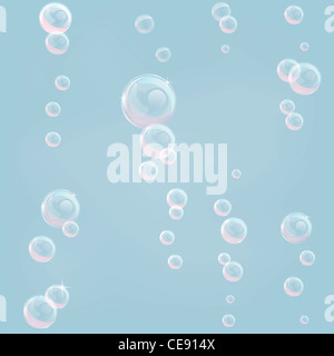 Illustration von Luftblasen in Streams wie durch eine Flüssigkeit schweben. Wird als Hintergrund nahtlos nebeneinander. Stockfoto