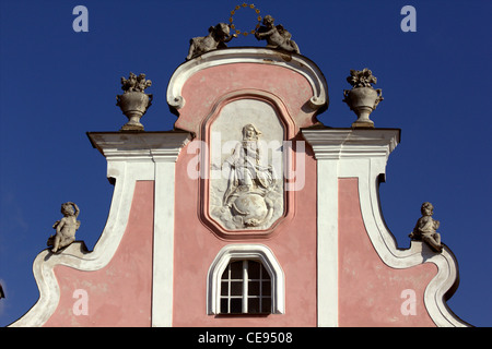 Fassade der Renaissance befindet sich am Hauptplatz in Telc, UNESCO Welterbe-Aufstellungsort, Tschechien Stockfoto