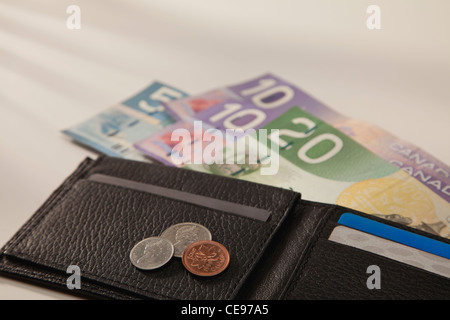 Studioaufnahme Brieftasche mit Geld Stockfoto