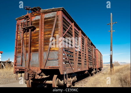 Antike Viehwagen auf dem Display in Deer Lodge, Montana. Stockfoto