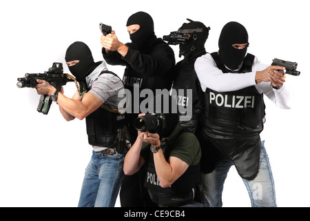 Polizei, SWAT-Team. Polizeiliche Spezialeinheit, Bekämpfung schwerer Kriminalität, Terrorismus, organisierte Kriminalität Geiselnehmer. Stockfoto