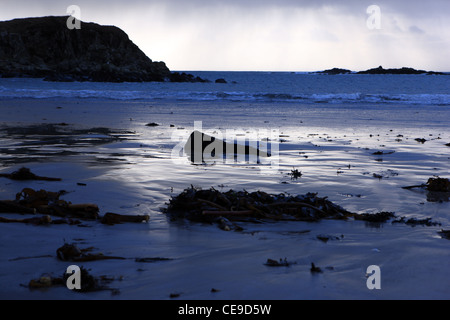 Abendlicht am Uisken Strand auf der Isle of Mull in der Inneren Hebriden in Schottland Stockfoto