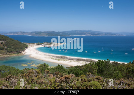 Praia de Rodas von Illa Faro - Inseln im Atlantischen Ozean von Galizien Nationalpark, Provinz Pontevedra, Galicien, Spanien Stockfoto