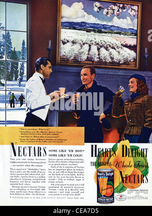 Original ganzseitige Anzeige ca. 1938 in amerikanischen Damen Mode Zeitschriftenwerbung Nektar Fruchtsaft in der Dose Stockfoto