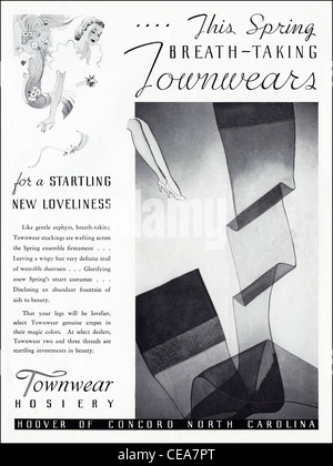 Ursprüngliche Anzeige ca. 1938 in amerikanischen Damen Mode Zeitschriftenwerbung Strümpfe Strümpfe Firma TOWNSWEAR Stockfoto