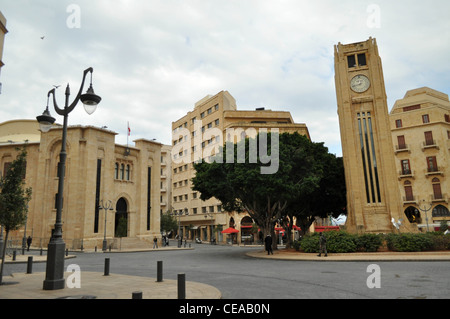 Nejmeh Square in Beirut Central District: der Uhrturm und dem Parliament House Stockfoto