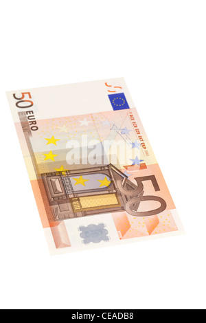 50 Euro-Banknote auf weißem Hintergrund Stockfoto