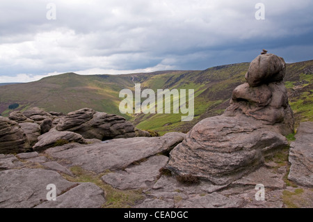 Grindsbrook Clough schneiden durch den südlichen Rand der Kinder Scout, beim Klingeln Roger, Peak District National Park gesehen Stockfoto