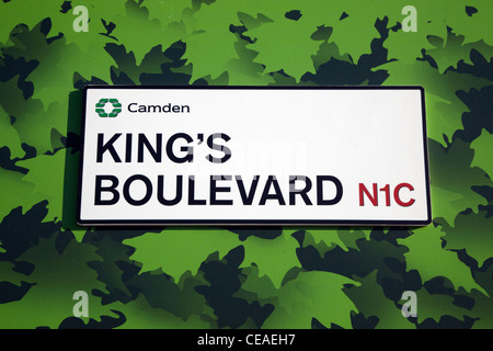 Straßenschild für des Königs Boulevard in die neue Postleitzahl N1C, King Cross, London. Stockfoto