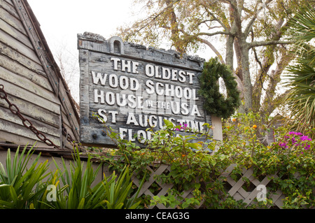 Melden Sie das älteste Holz-Schule-Haus in den USA, St. Augustine, Florida, USA, Nordamerika Stockfoto
