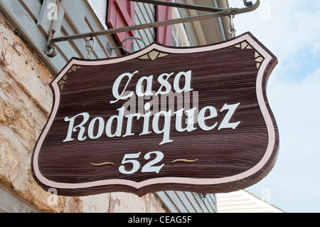Rodriguez-Avero-Sanchez House, Casa Rodriquez, historisches Hausschild an der St George Street in St Augustine, Florida, USA. Stockfoto