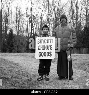 Tibetische Aktivisten März in Indiana für Unabhängigkeit Tibets im Winter 2003 Mönche Stockfoto