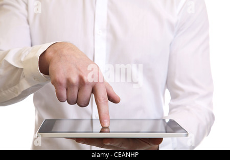 Hände eines Unternehmers mit einem digital-Tablette-pc Stockfoto
