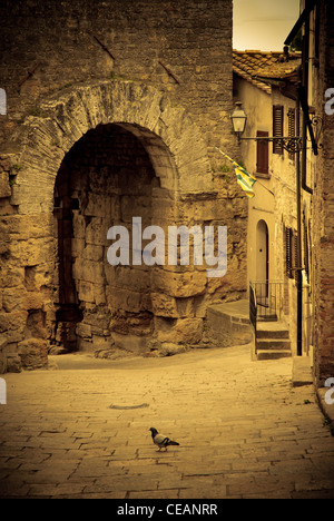 Dunkle Gasse und Torbogen, Italien Stockfoto