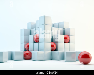 3D rote Kugeln und pearly Würfel abstrakt Stockfoto