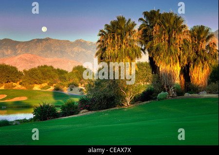 Monset über Desert Willow Golfresort, Palm Desert, Kalifornien Stockfoto