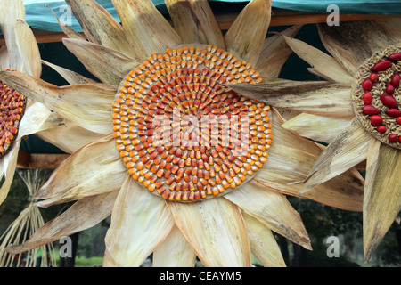 Bunte handgefertigte Blumen aus Mais und Getreide Stockfoto