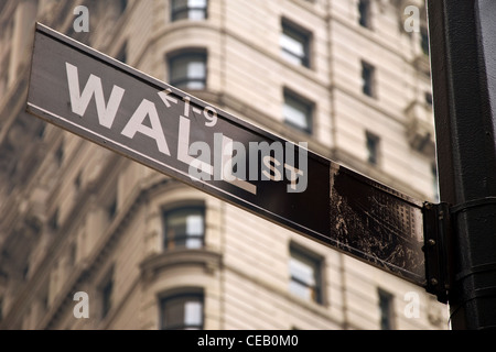 Wall Street in New York City Nahaufnahme zu unterzeichnen Stockfoto