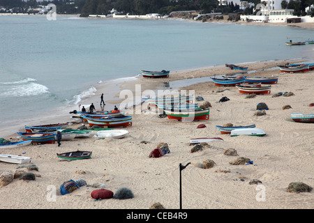 Boote am Strand. Hammamet. Tunesien Stockfoto