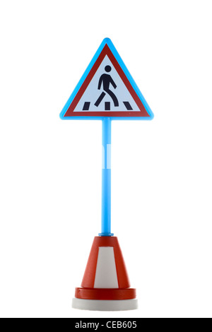 Fußgängerüberweg Straßenschild isoliert auf dem weißen Stockfoto