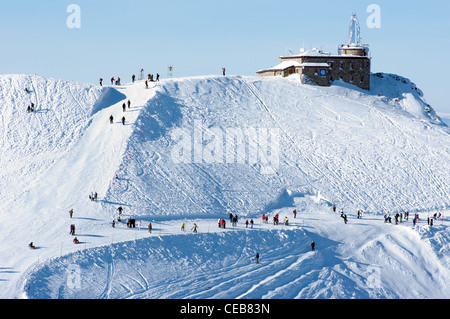 Kasprowy Wierch Seilbahn und Babia Gora. Tatra im Winter. Stockfoto