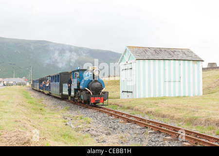 Eine blaue Dampflok auf Fairbourne Steam Railway Stockfoto