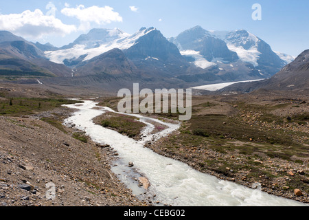 Athabasca Gletscher, einer "Zehe" das Columbia Icefield, in der Nähe von Highway 93 Icefields Parkway, Jasper Nationalpark, Alberta, Kanada. Stockfoto
