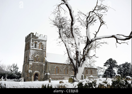 Falmer Dorfkirche in der Nähe von Brighton an diesem Morgen nach der Nacht Schneefall UK 5. Februar 2012 Stockfoto