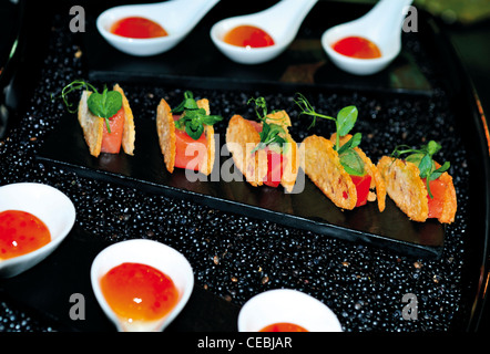 Portugal, Algarve: Vorspeise während der Dinner-Abend mit 3-Sterne-Koch Normand Laprise im Hotel Vila Joya Galé Stockfoto