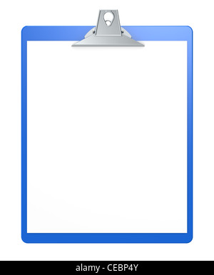 Blaue Zwischenablage mit leerem Papier für Textfreiraum. Stockfoto