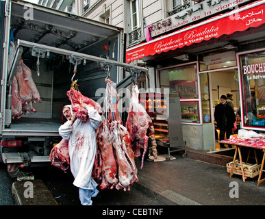 Boudalia Boucherie Charcuterie 37 Boulevard Belleville Viande Halal-Fleisch Paris Frankreich Französisch Stockfoto