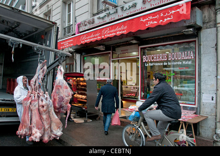 Boudalia Boucherie Charcuterie 37 Boulevard Belleville Viande Halal-Fleisch Paris Frankreich Französisch Stockfoto