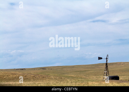 Das Reservat der Native American Pine Ridge South Dakota in den USA ländliche Landschaft Land Prärie Prärie Prärie alte Windmühle niemand horizontal Hi-res Stockfoto