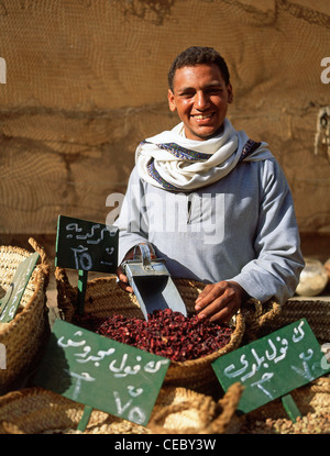 Junge-Gewürz-Verkäufer im Souk, Luxor, Luxor Governorate, Ägypten Stockfoto