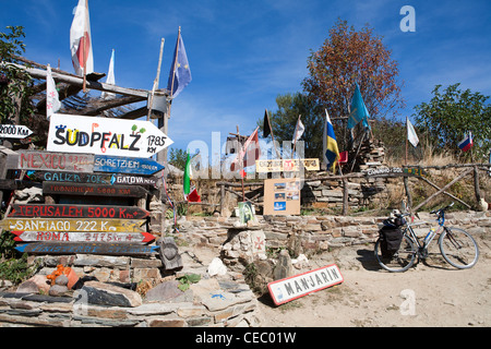 Zeichen in Manjarin, in der Nähe von Cruz de Ferro auf dem Camino de Santiago Stockfoto