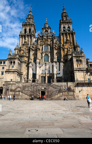 Die endgültige Jakobsmuschel Markierung entlang dem Camino de Santiago, außerhalb der Kathedrale von Santiago De Compostela Stockfoto